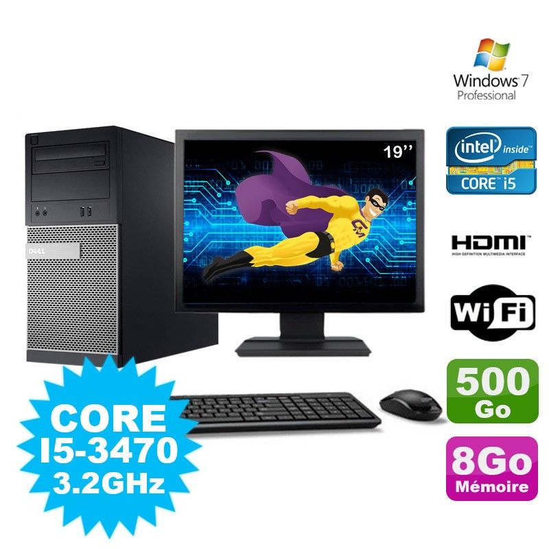 Dell 3010 MT Desktop PC - Intel Core i5, 8GB RAM, 500GB HDD, DVD Burner, WiFi, Windows 7 Pro