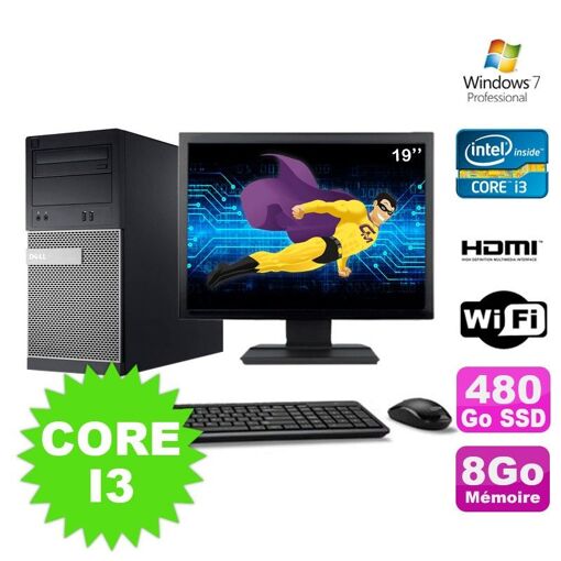PC de escritorio Dell 3010 MT - Procesador Intel Core i3-2120, 8 GB de RAM, 480 GB SSD, Grabadora de DVD, Windows 7 Profesional