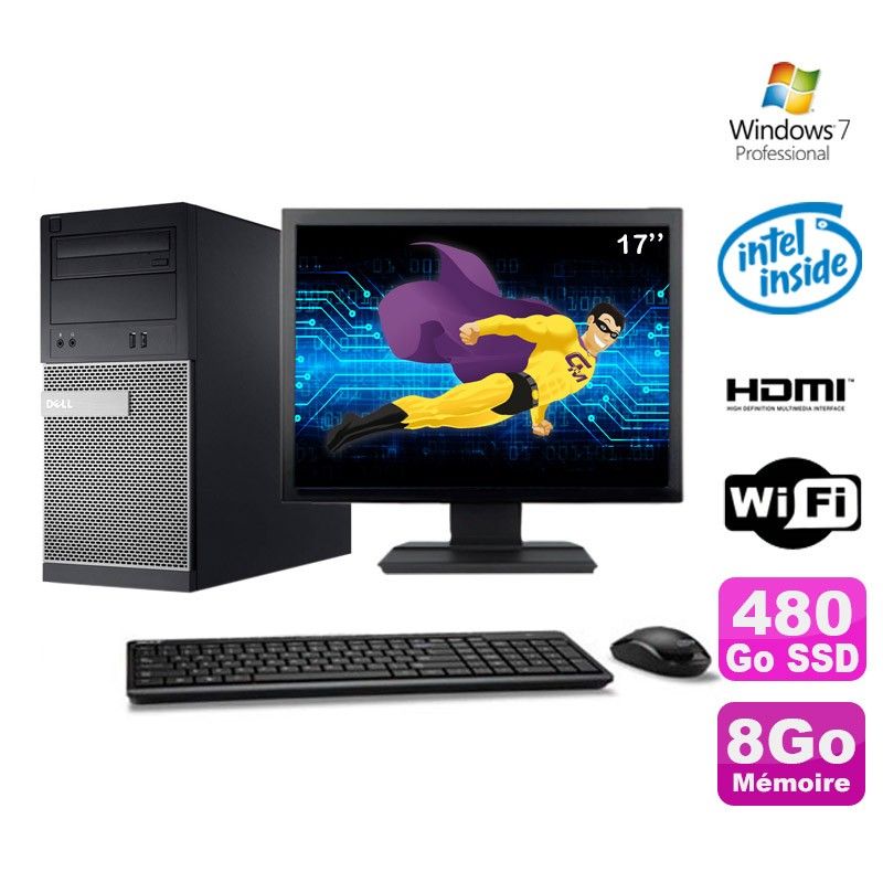 Dell PC Tower G2020 with 8GB RAM, 480GB SSD, HDMI, Wi-Fi, Windows 7