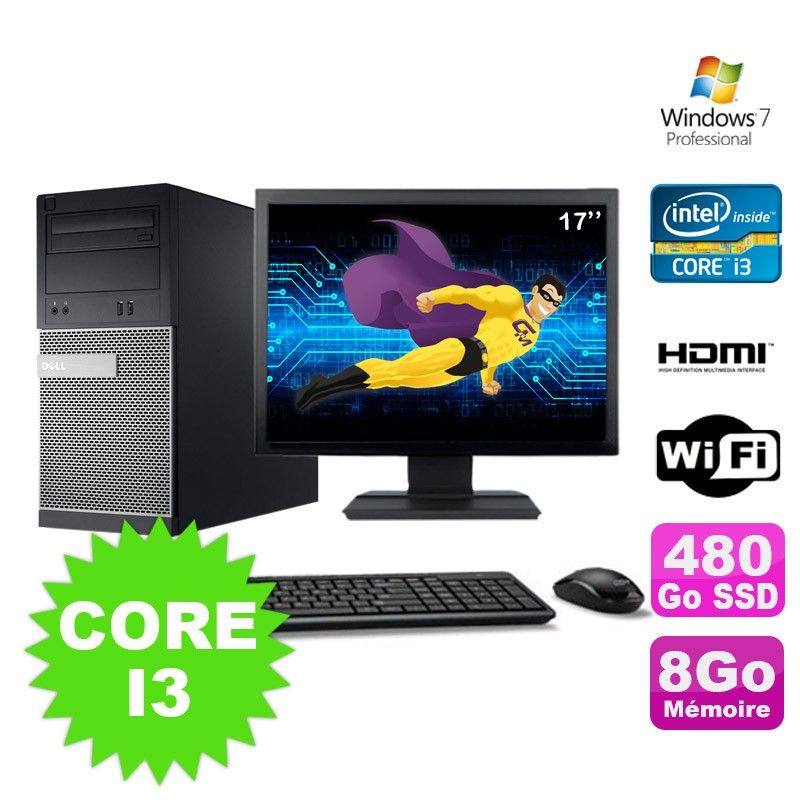 Dell 3010 MT Desktop PC - Intel Core i3-2120, 8GB RAM, 480GB SSD, DVD Burner, Windows 7 Pro