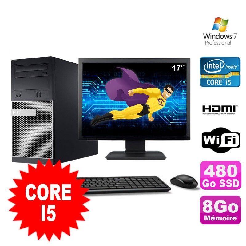 Dell 3010 MT Desktop PC - Intel Core i5-2400, 8GB RAM, 480GB SSD, HDMI, WiFi, Windows 7 Pro