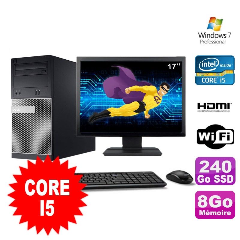 Dell 3010 MT Desktop PC - Intel Core i5-2400, 8GB RAM, 240GB SSD, DVD Burner, HDMI, WiFi, Windows 7 Pro