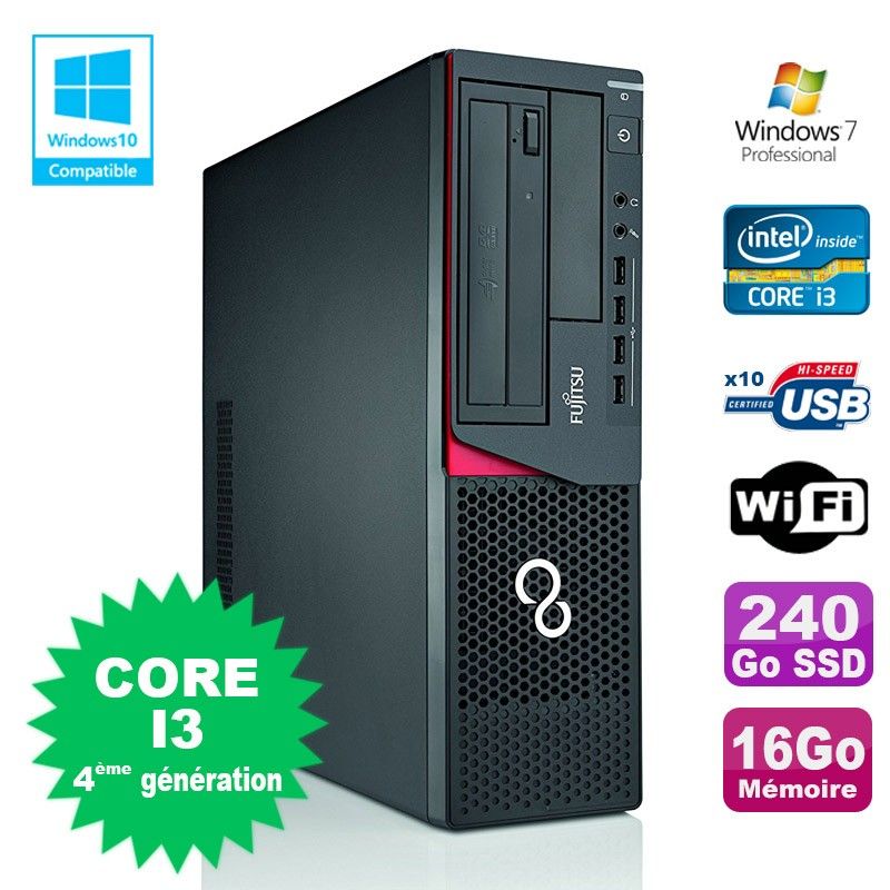 Fujitsu E720 SFF PC - Intel Core i3-4130, 3.4GHz, 16GB RAM, 240GB SSD, WiFi