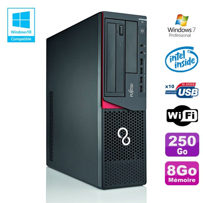 Fujitsu E720 SFF Desktop PC - Intel Pentium G3220, 8GB RAM, 250GB HDD, DVD Burner, WiFi