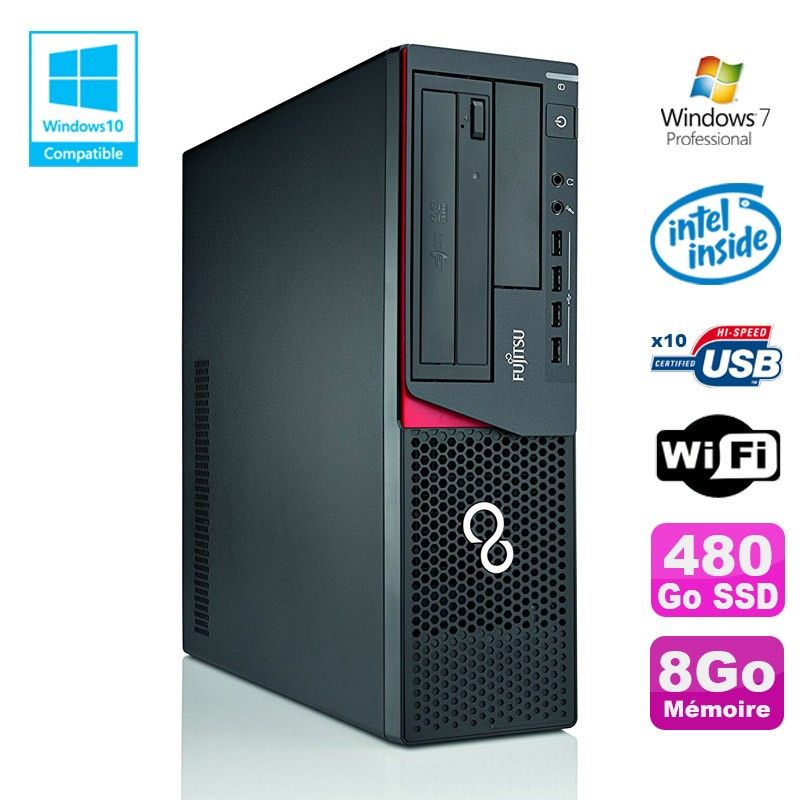 Fujitsu E720 SFF Computer - Intel Pentium G3220, 8GB RAM, 480GB SSD, DVD Burner, WiFi