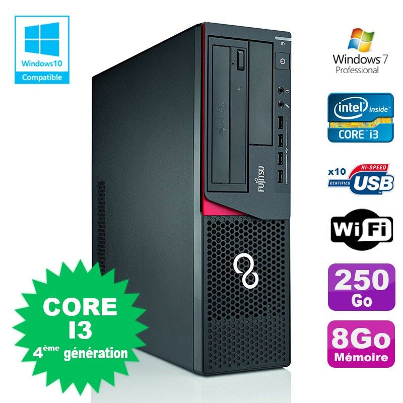 PC Fujitsu E720 SFF - Procesador Intel Core i3-4130, 8GB de RAM, 250GB HDD, Grabadora de DVD, WiFi