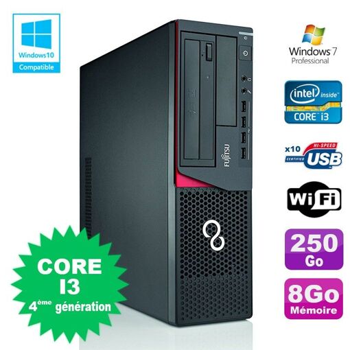 PC Fujitsu E720 SFF - Procesador Intel Core i3-4130, 8GB de RAM, 250GB HDD, Grabadora de DVD, WiFi