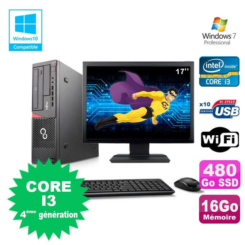 Fujitsu E720 PC - I3-4130, 3.4GHz, 16GB RAM, 480GB SSD, DVD Burner, WiFi