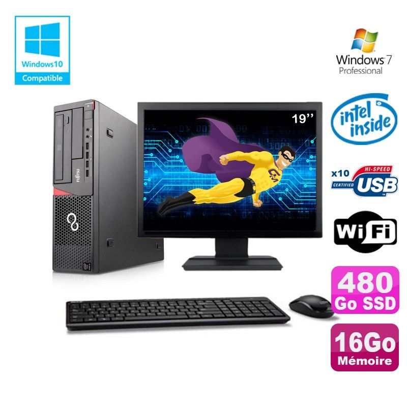 Ordinateur portable Fujitsu E720 avec processeur Intel Pentium G3220, 16 Go de RAM, 480 Go SSD, WiFi et Windows 7 Professionnel