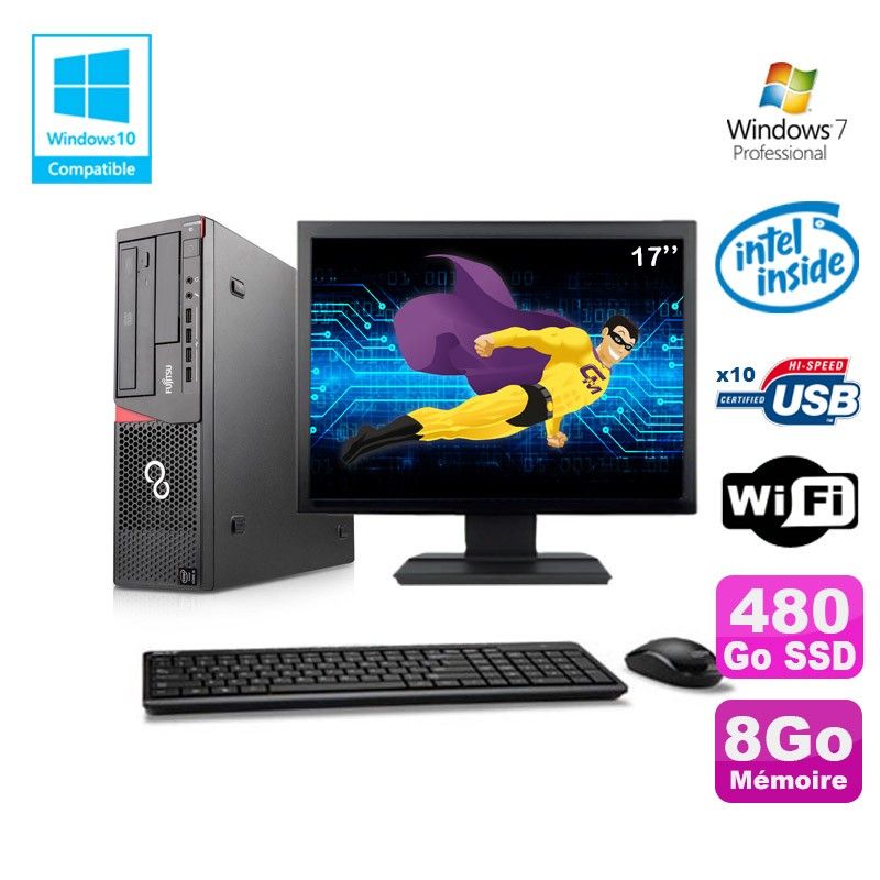 Fujitsu E720 PC - Intel Pentium G3220, 8GB RAM, 480GB SSD, 17" Screen, Windows 7 Pro