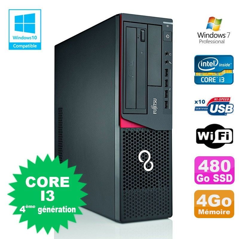 Fujitsu E720 SFF PC - Intel Core i3-4130, 3.4GHz, 4GB RAM, 480GB SSD, WiFi