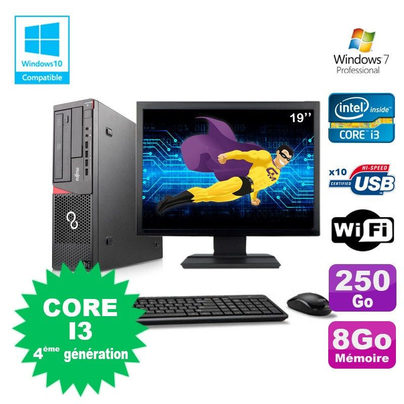 Fujitsu PC E720 with Intel Core i3-4130, 8GB RAM, 250GB HDD, DVD Burner, WiFi, Windows 7 Pro