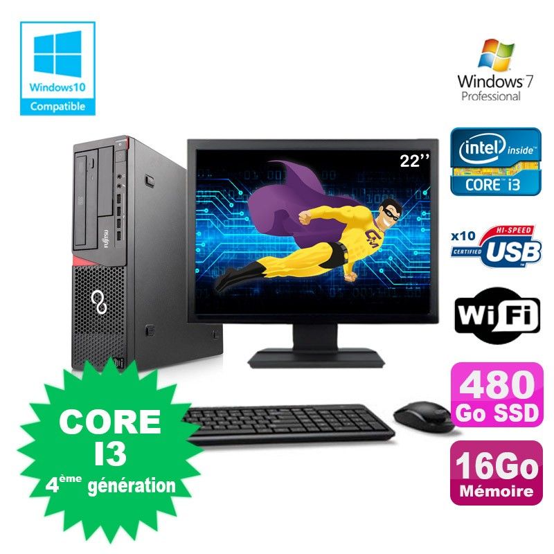 Fujitsu E720 PC - Intel Core i3-4130, 3.4GHz, 16GB RAM, 480GB SSD, DVD Burner, WiFi