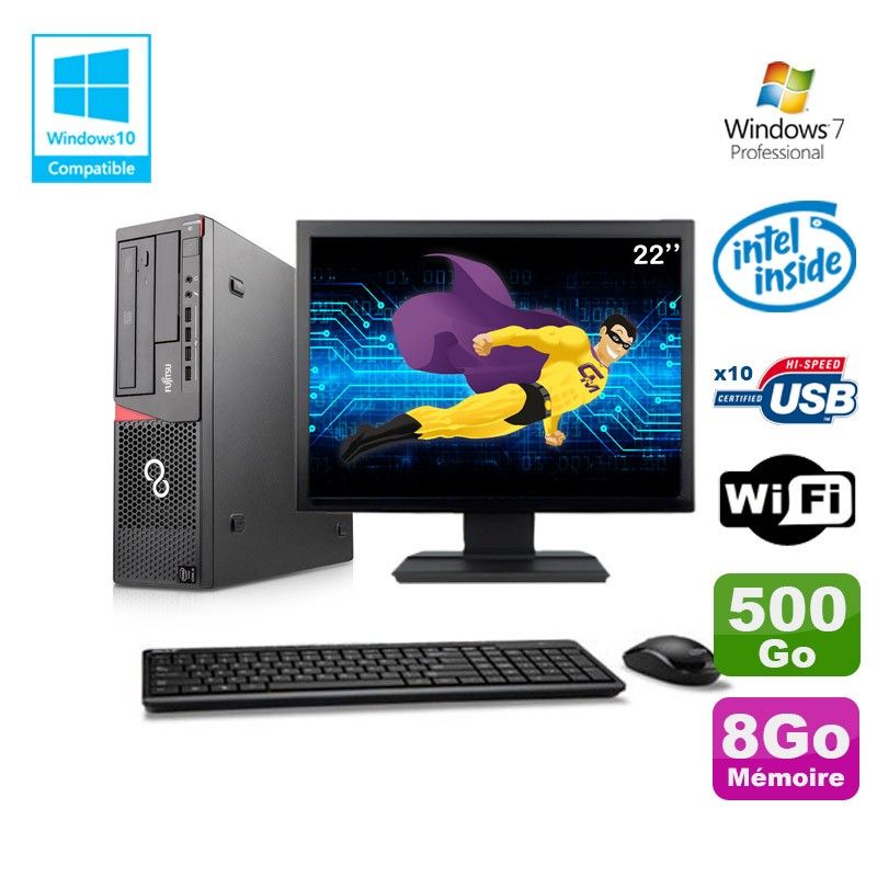 Fujitsu PC E720 with Intel Pentium G3220, 8GB RAM, 500GB HDD, DVD Burner, WiFi, Windows 7 Pro