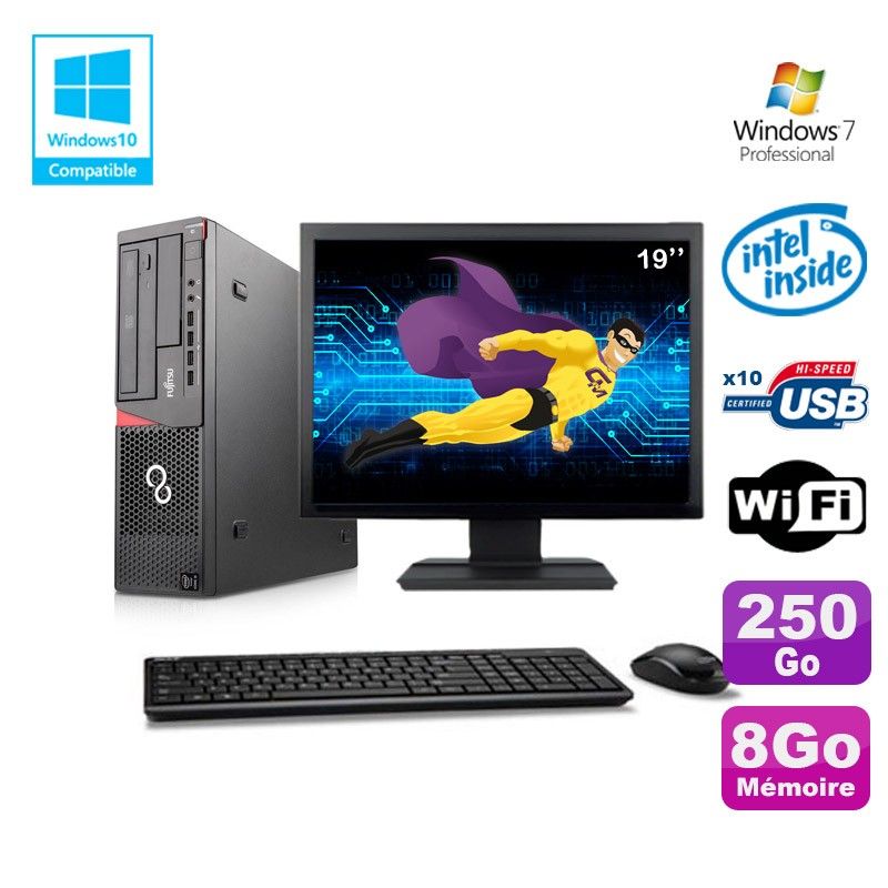 Fujitsu PC E720 with Intel Pentium G3220, 8GB RAM, 250GB HDD, DVD Burner, WiFi, Windows 7 Pro