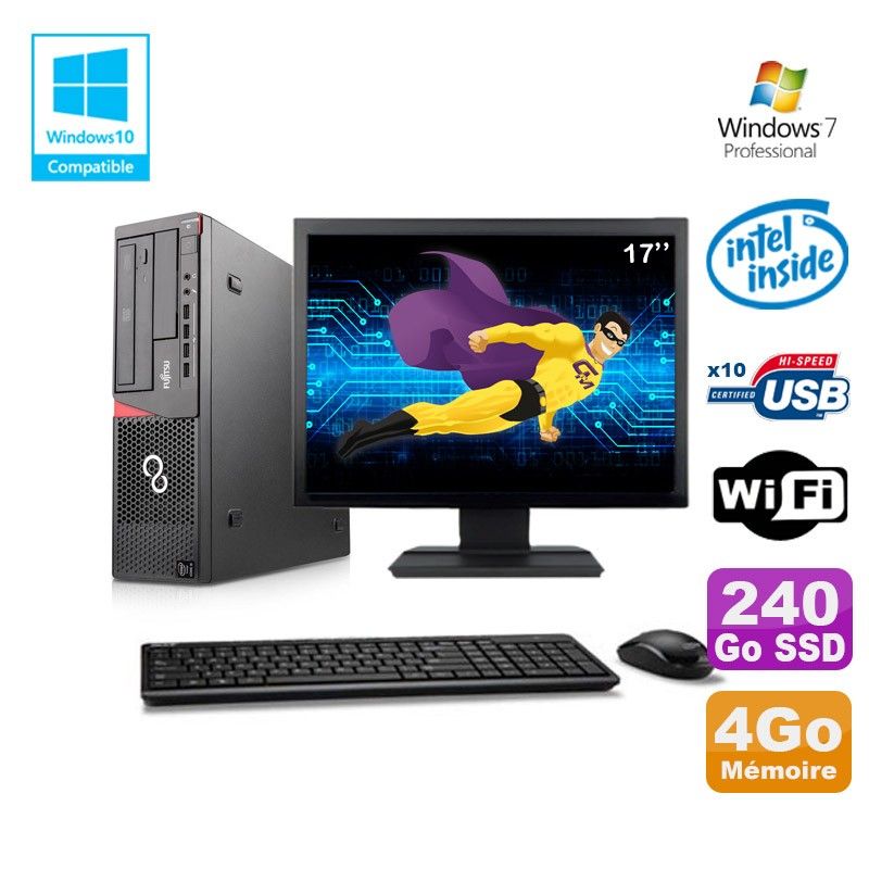 Fujitsu PC E720 with Intel Pentium G3220, 4GB RAM, 240GB SSD, WiFi, Windows 7 Pro