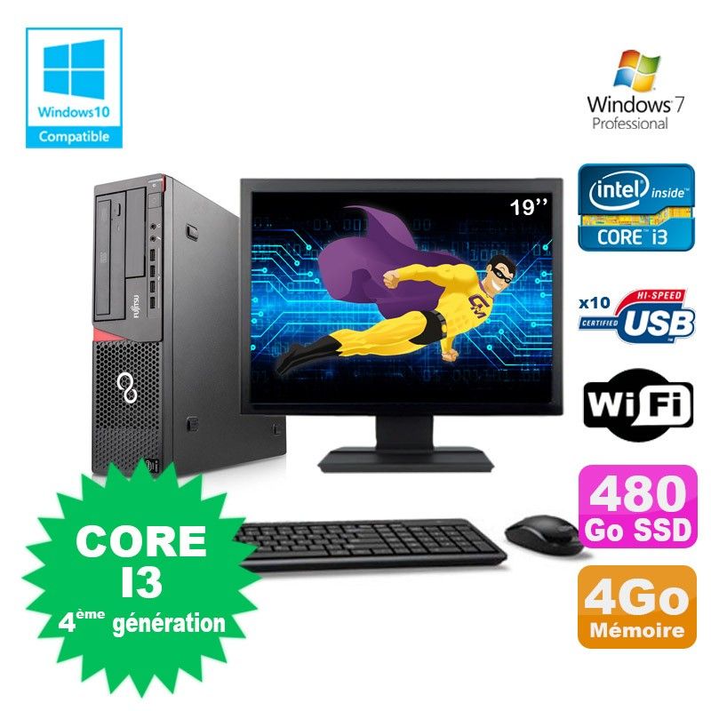 Ordinateur portable Fujitsu E720 - Processeur Intel Core i3-4130, 4 Go de RAM, 480 Go SSD, Graveur DVD, Windows 7 Professionnel