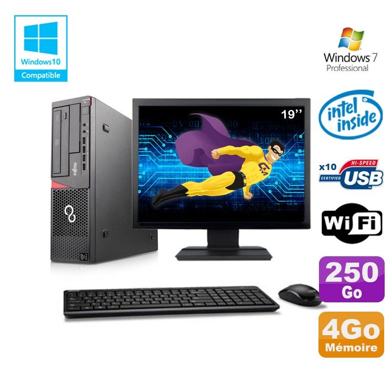 Ordinateur portable Fujitsu E720 avec processeur Intel Pentium G3220, 4 Go de RAM, disque dur de 250 Go, lecteur optique DVD, WiFi, Windows 7 Pro