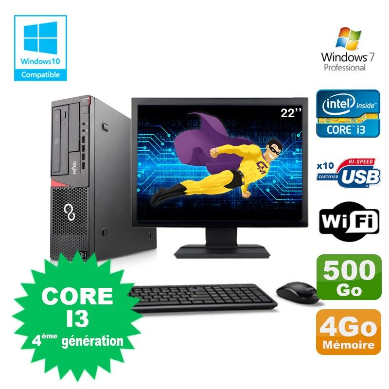 Ordinateur portable Fujitsu E720 avec processeur Intel Core i3-4130, 4 Go de RAM, disque dur de 500 Go, lecteur optique DVD, WiFi, Windows 7 Pro