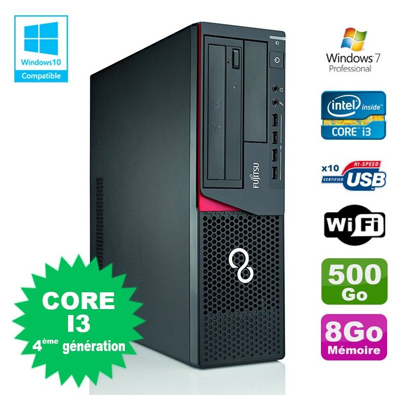 Fujitsu E720 SFF Desktop PC - Intel Core i3-4130, 8GB RAM, 500GB HDD, DVD Burner, WiFi, Windows 7 Pro