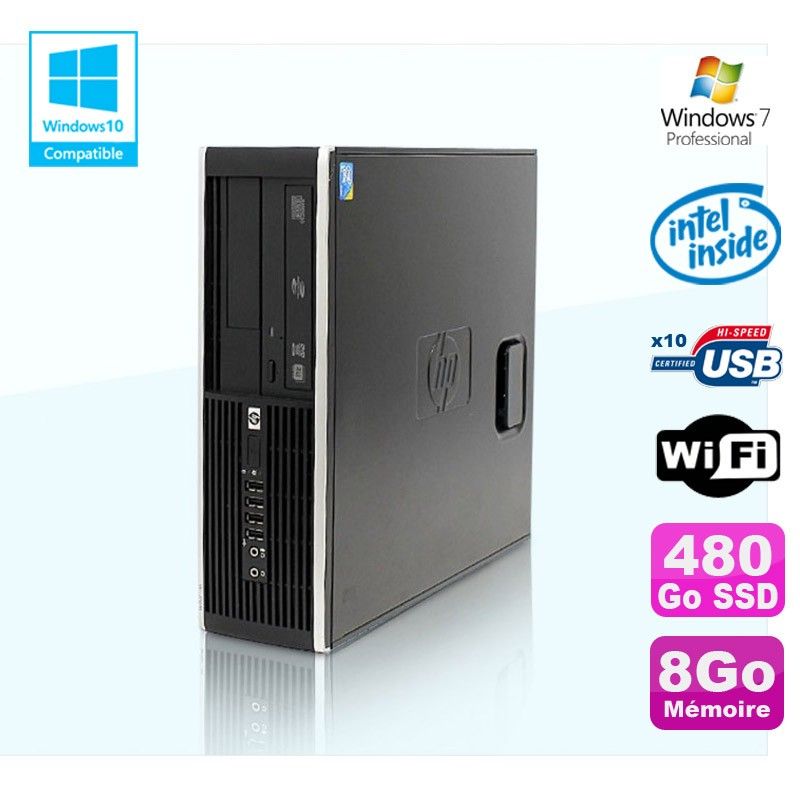 HP Compaq Elite 8100 SFF PC - Intel G6950, 2.8GHz, 8GB RAM, 480GB SSD, DVD Burner, Windows 7 Pro