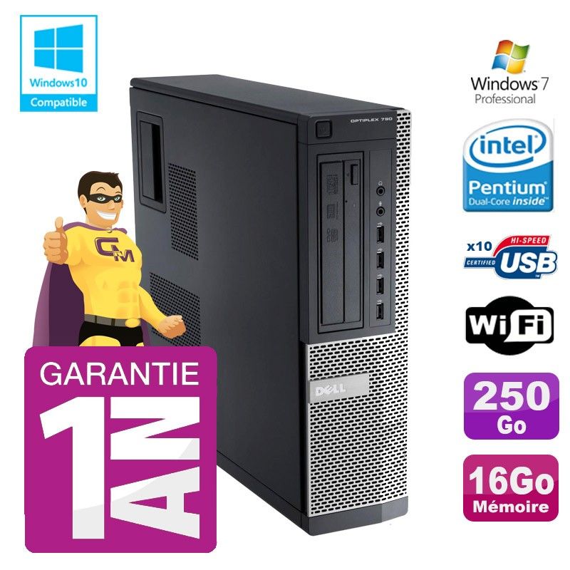 PC de escritorio Dell Optiplex 790 DT - Procesador Intel Pentium G630, 16 GB de RAM, disco duro SATA de 250 GB, unidad de DVD, WiFi, Windows 7 Pro