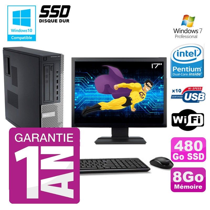 PC de escritorio Dell Optiplex 790 DT - Procesador Intel Pentium G630, 8GB de RAM, 480GB SSD, Unidad de DVD, WiFi, Windows 7 Pro