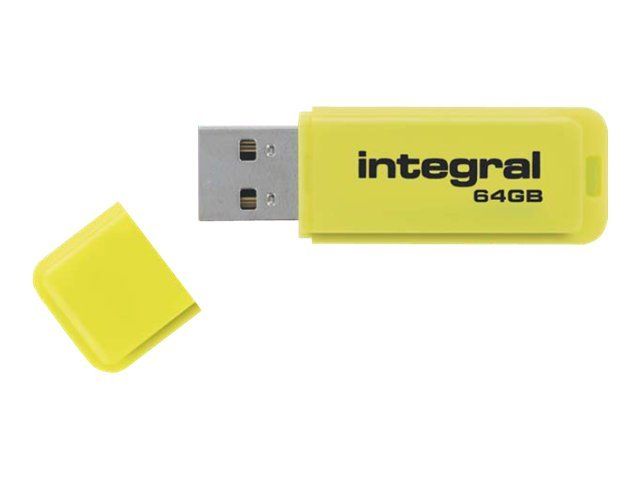 Integral Neon USB Flash Drive - 64GB - USB 2.0 - Yellow