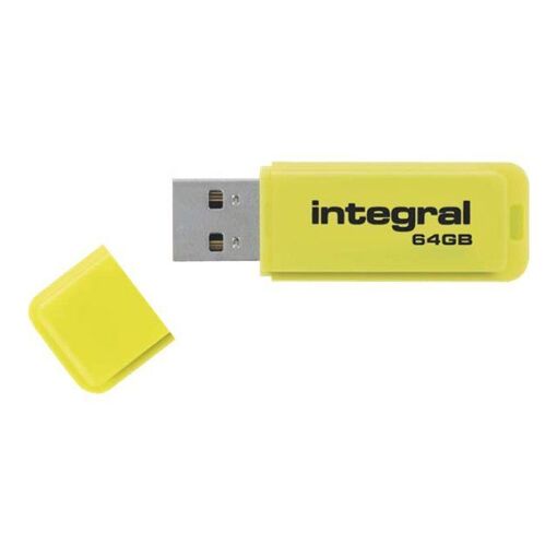 Integral Neon USB Flash Drive - 64GB - USB 2.0 - Yellow