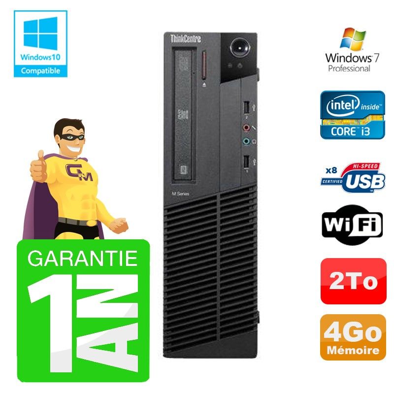 Lenovo M91p SFF Desktop PC - Intel Core i3-2120, 4GB RAM, 2TB HDD, DVD Burner, WiFi