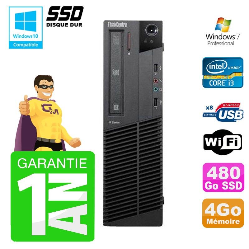 Lenovo M91p SFF Desktop - Intel Core i3-2120, 4GB RAM, 480GB SSD, DVD Burner, Wi-Fi, Windows 7 Pro