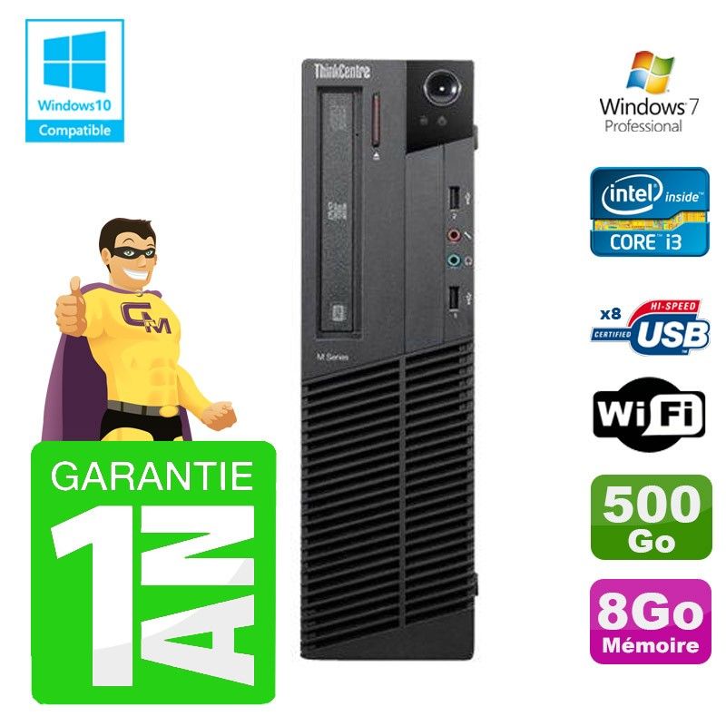 Lenovo M91p SFF PC - Intel Core i3-2120, 8GB RAM, 500GB HDD, DVD Burner, Windows 7 Pro