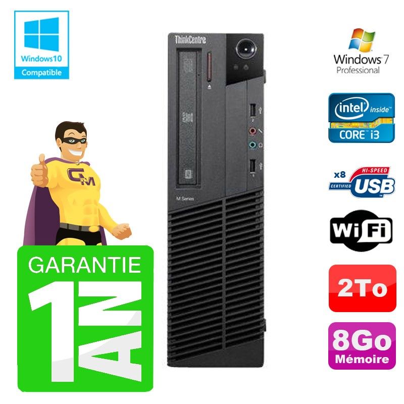Lenovo M91p SFF Desktop PC - Intel Core i3-2120, 8GB RAM, 2TB HDD, DVD Burner, Wi-Fi, Windows 7 Pro
