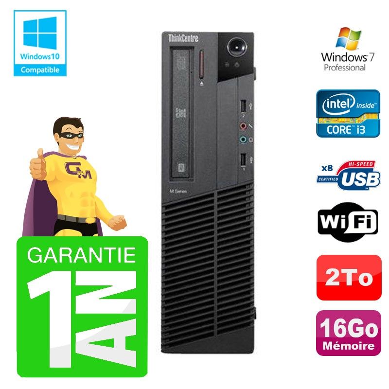 Lenovo M91p SFF Desktop PC - Intel Core i3-2120, 16GB RAM, 2TB HDD, DVD Burner, Windows 7 Pro
