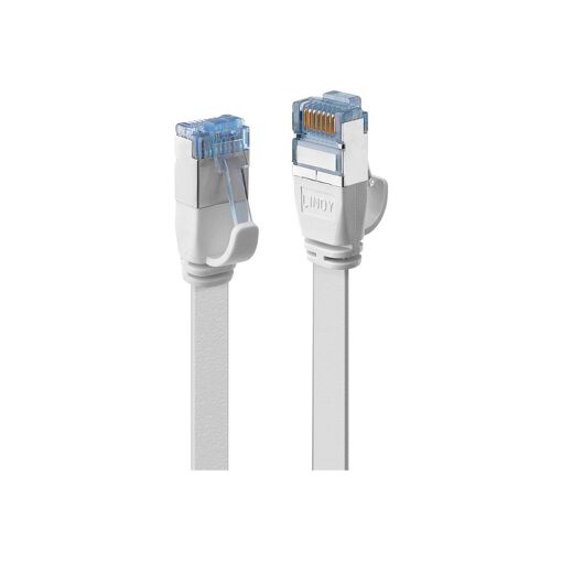 Cable de conexión Lindy RJ-45 a RJ-45 - 3 m - U/FTP Pareja blindada - CAT 6a - Moldeado, sin gancho, plano - Blanco