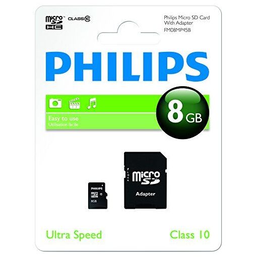 Philips 8GB MicroSDHC Card (UHS-I Class 10 with Adapter)