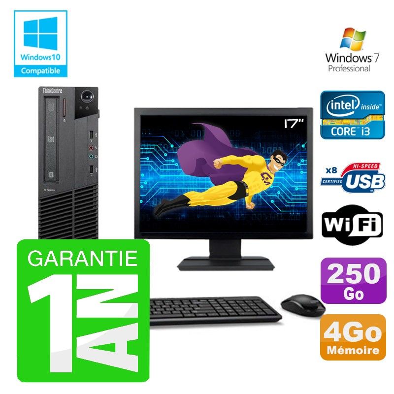 Lenovo M91p SFF Desktop - Intel Core i3-2120, 4GB RAM, 250GB HDD, DVD Burner, Wi-Fi, Windows 7 Pro