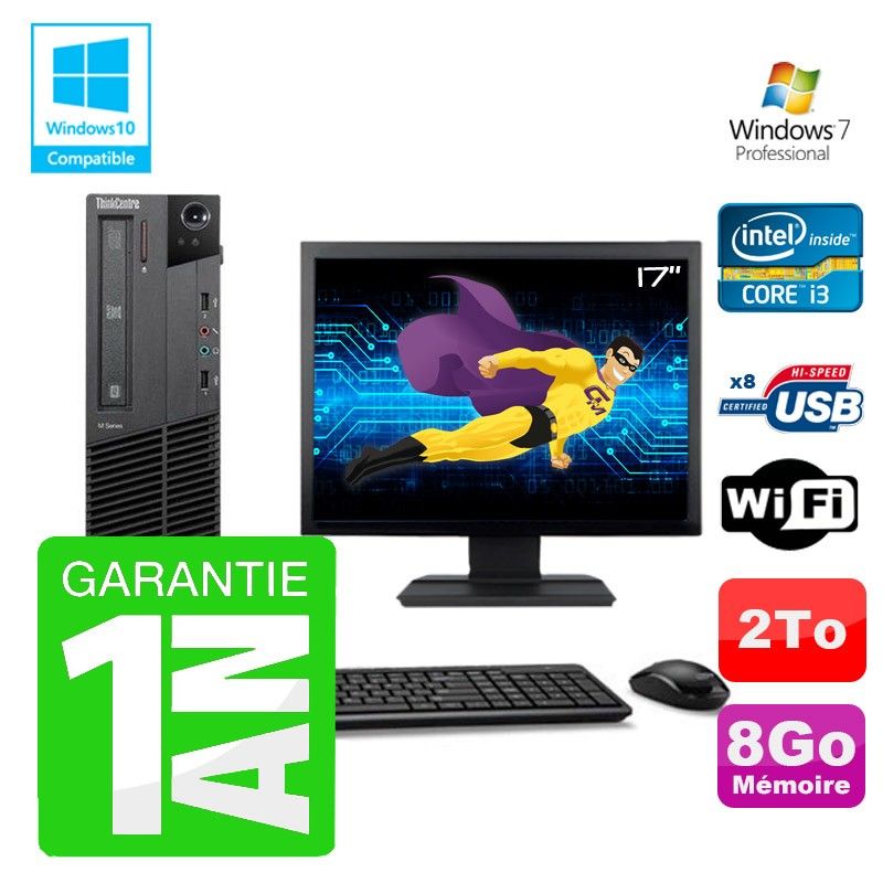 Lenovo M91p SFF Desktop Computer - Intel Core i3-2120, 8GB RAM, 2TB HDD, DVD Drive, WiFi, Windows 7 Pro