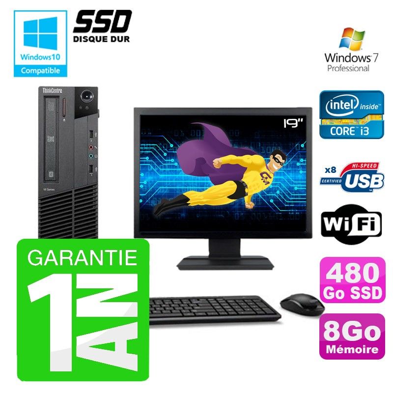 Lenovo M91p SFF Desktop Computer - Intel Core i3-2120, 8GB RAM, 480GB SSD, DVD Burner, WiFi, Windows 7 Pro