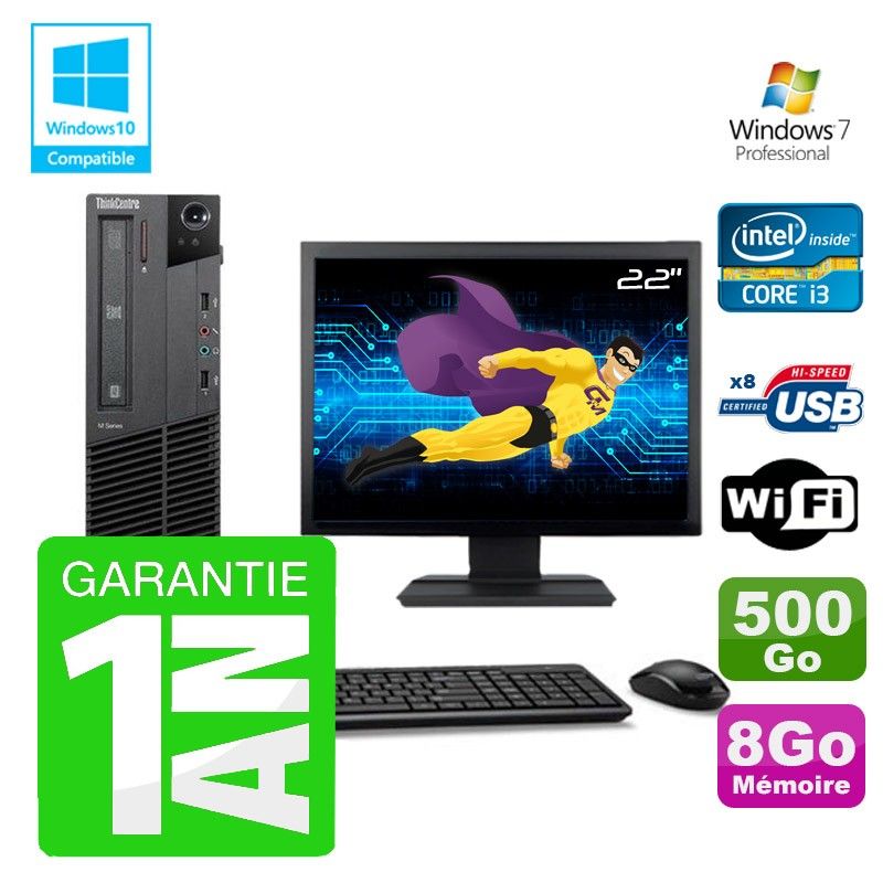 Lenovo M91p SFF Desktop PC - Intel Core i3-2120, 8GB RAM, 500GB HDD, DVD Burner, WiFi, Windows 7 Pro