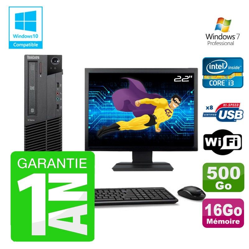 Lenovo M91p SFF Desktop PC - Intel Core i3-2120, 16GB RAM, 500GB HDD, DVD Drive, WiFi, Windows 7 Pro