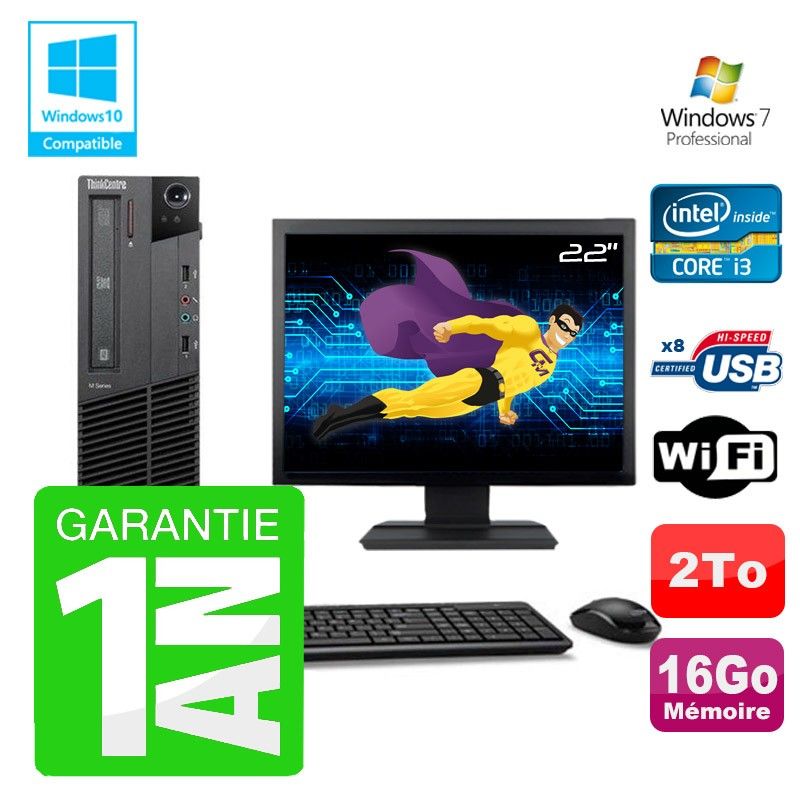 Lenovo M91p SFF Desktop PC - Intel Core i3-2120, 16GB RAM, 2TB HDD, DVD Burner, WiFi, Windows 7 Pro