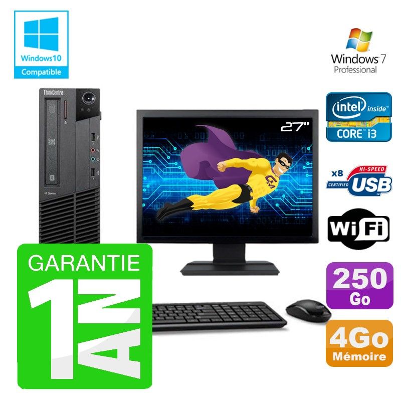 Lenovo M91p SFF Desktop PC - Intel Core i3-2120, 4GB RAM, 250GB HDD, DVD Drive, WiFi, Windows 7 Pro