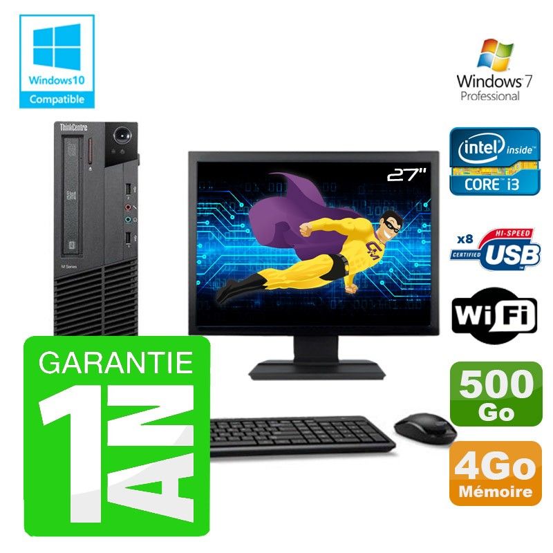 Lenovo M91p SFF Desktop PC - Intel Core i3-2120, 4GB RAM, 500GB HDD, DVD Burner, WiFi, Windows 7 Pro