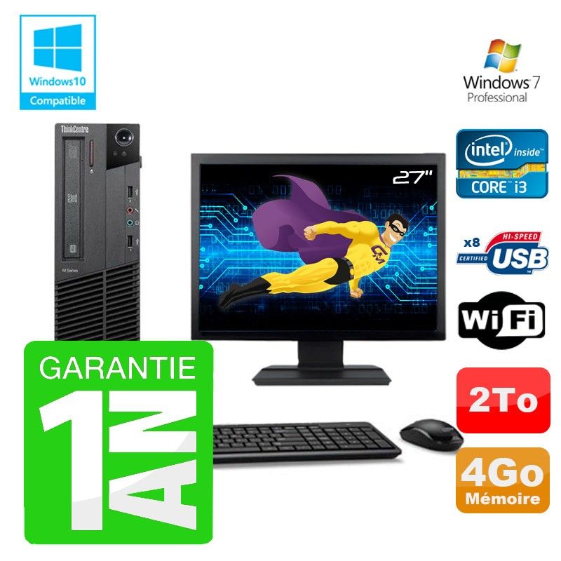 Lenovo M91p SFF Desktop PC - Intel Core i3-2120, 4GB RAM, 2TB HDD, DVD Burner, WiFi, Windows 7 Pro