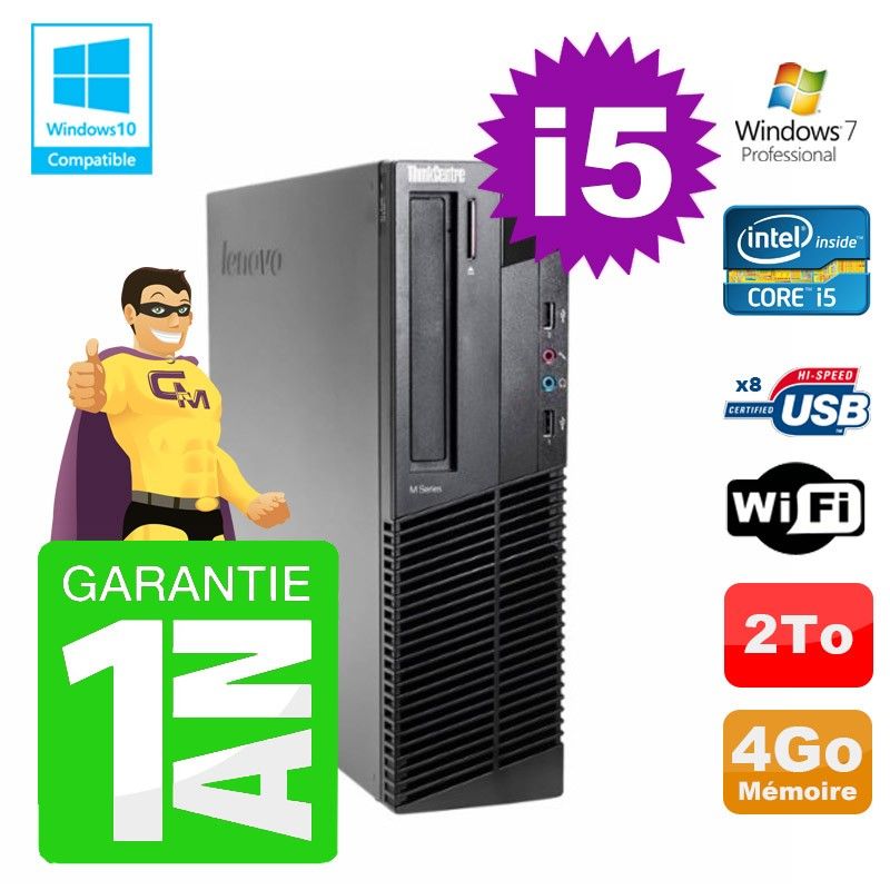 Lenovo M91p SFF Desktop PC - Intel Core i5, 4GB RAM, 2TB HDD, DVD Burner, WiFi, Windows 7 Pro