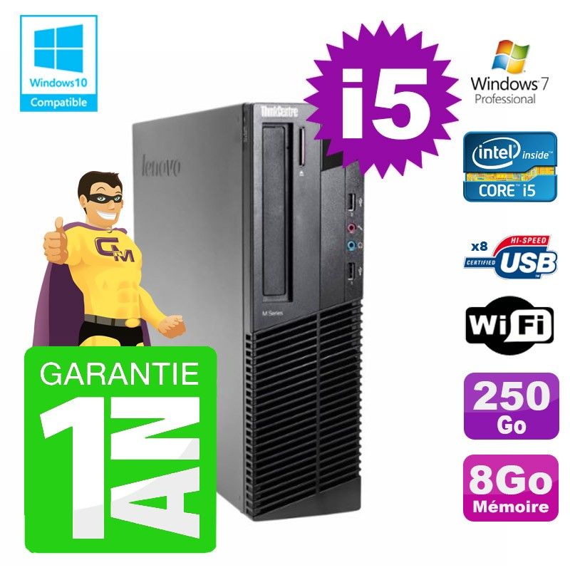 Lenovo M91p SFF Desktop PC - Intel Core i5, 8GB RAM, 250GB HDD, DVD Burner, WiFi, Windows 7 Pro