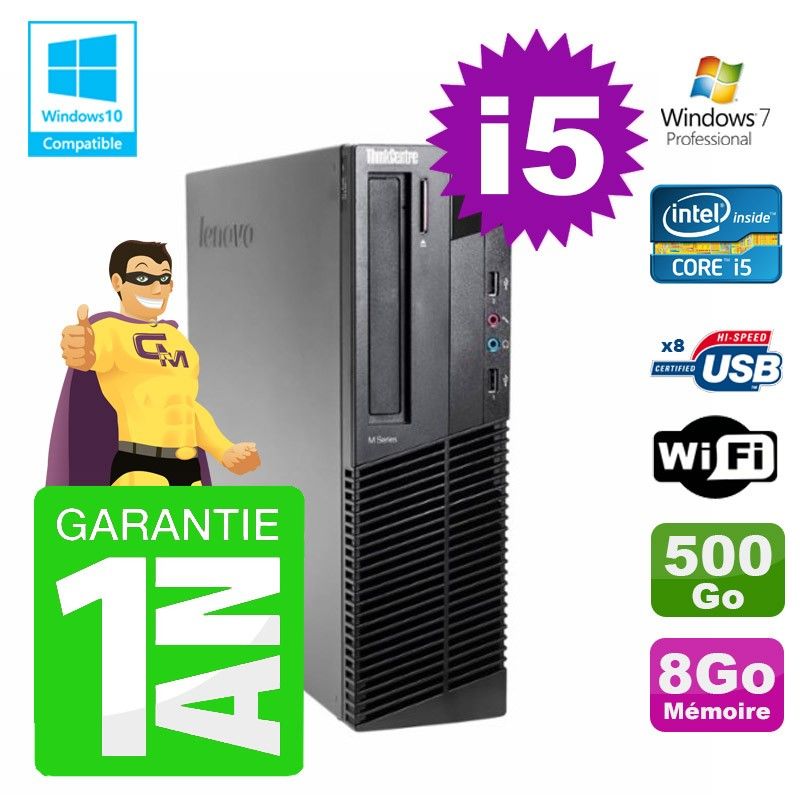 Lenovo M91p SFF Desktop PC - Intel i5-2400, 8GB RAM, 500GB HDD, DVD Burner, WiFi, Windows 7 Pro