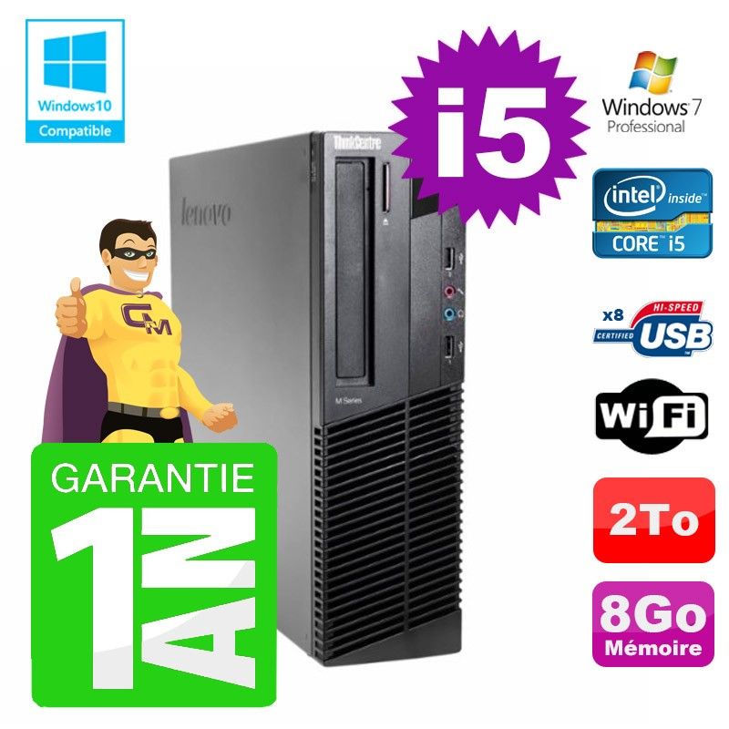 Lenovo M91p SFF Desktop PC - Intel Core i5-2400, 8GB RAM, 2TB HDD, DVD Drive, WiFi