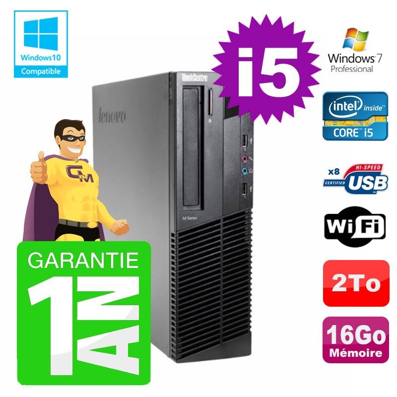 Lenovo M91p SFF Desktop Computer - Intel Core i5-2400, 16GB RAM, 2TB Hard Drive, DVD Burner, Windows 7 Pro